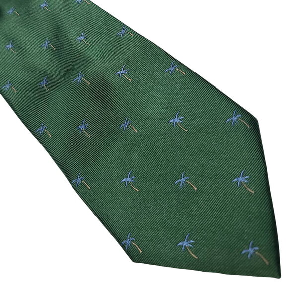 Tommy Hilfiger green blue palm tree silk tie - 58" - Picture 1 of 6